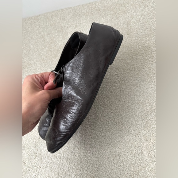 Massimo Dutti Dark Brown Leather Mary Jane Flats Square Toe Minimalist Shoe - Picture 5 of 11